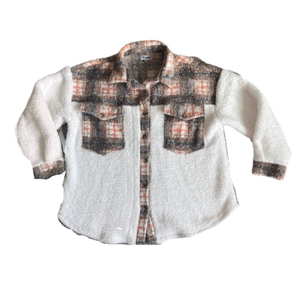 Prissy Jane oversized shacket xl plaid contrast fuzzy Sherpa jacket